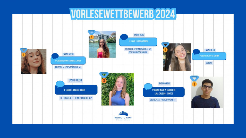 Vorlesewettbewerb 2024 - quatro estudantes do Instituto Ivoti ficam em 1º lugar