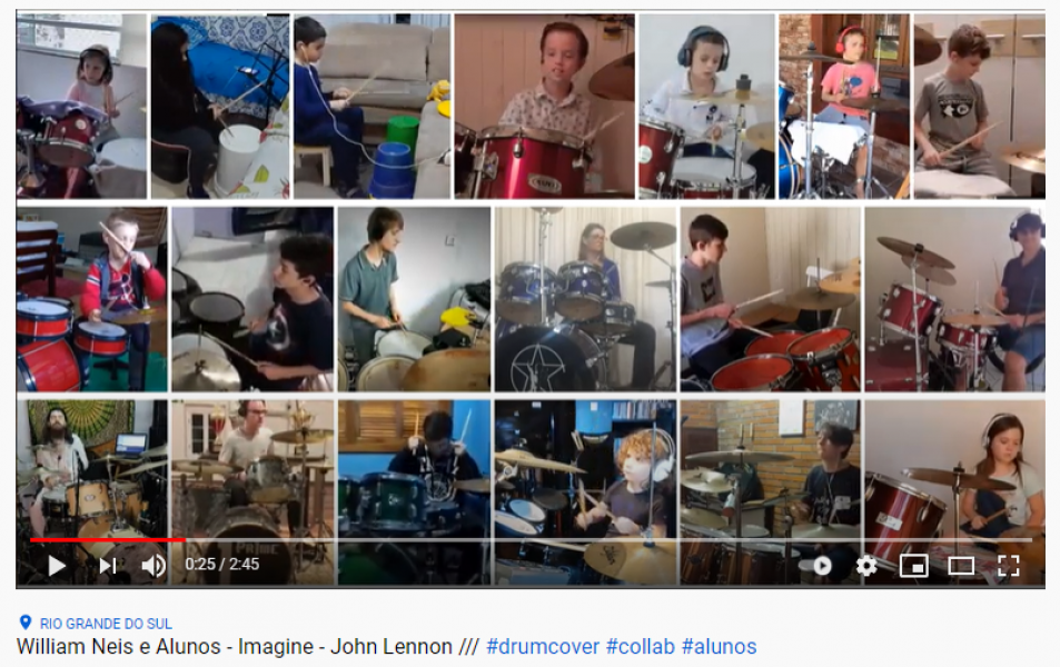 Alunos de bateria criam vídeo coletivo com música de John Lennon