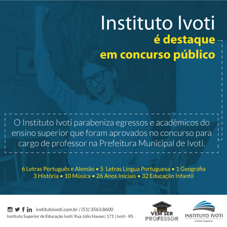 Professores formados pelo Instituto Ivoti se classificam em Concurso Público